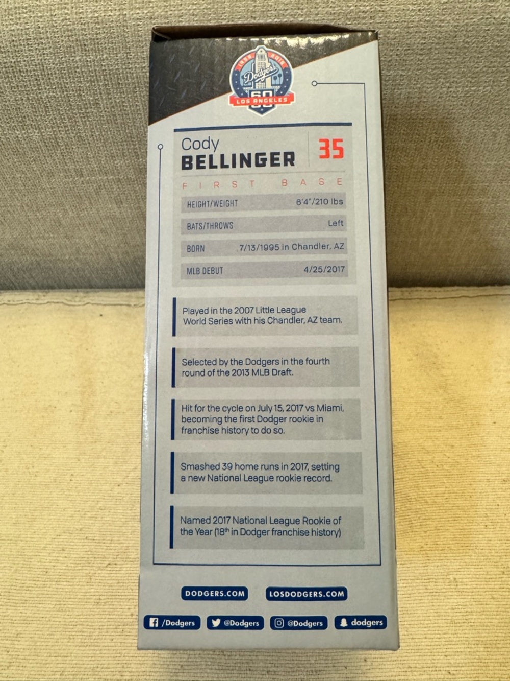 Los Angeles Dodgers Cody Bellinger Rookie of the Year Bobblehead 2018 - Picture 5 of 6